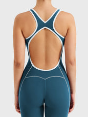 AURA – Hollow Back Yoga Jumpsuit - Deep Sea Blue - VECTOR SPORTSWEAR