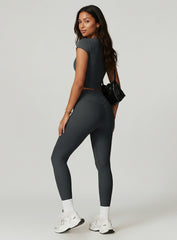 CoreFlow Short‑Sleeve Crop Top - Slate Grey - VECTOR SPORTSWEAR