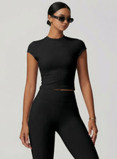 CoreFlow Short‑Sleeve Crop Top - Black - VECTOR SPORTSWEAR