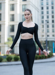 FREYA - FrillFlutter Long Sleeves Crop Top - Black - VECTOR SPORTSWEAR