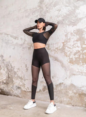 HESTIA - Tulle Fusion Legging - Black - VECTOR SPORTSWEAR