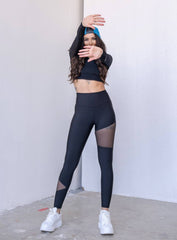HESTIA - Tulle Veiled Legging - Black - VECTOR SPORTSWEAR