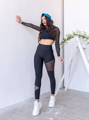 HESTIA - Tulle Veiled Legging - Black - VECTOR SPORTSWEAR