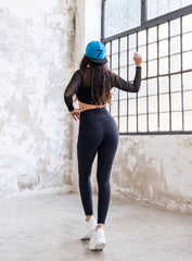 HESTIA - Tulle Veiled Legging - Black - VECTOR SPORTSWEAR