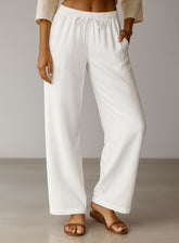 Linen Lounge Wide - Leg Pants - White - VECTOR SPORTSWEAR