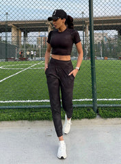 SKADI - Short Sleeves Camouflage Crop Top - Black - VECTOR SPORTSWEAR