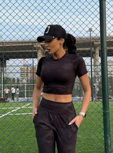 SKADI - Short Sleeves Camouflage Crop Top - Black - VECTOR SPORTSWEAR