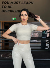 SKADI - Short Sleeves Crop Top - Beige - VECTOR SPORTSWEAR