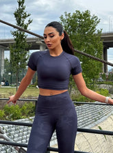 SKADI - Short Sleeves Crop Top - Navy Blue - VECTOR SPORTSWEAR