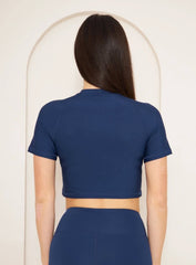SKADI - Short Sleeves Crop Top - Petroleum Blue - VECTOR SPORTSWEAR