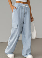 Striped Cargo Lounge Pants - White & Blue - VECTOR SPORTSWEAR