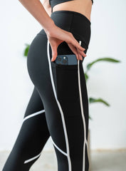 THRUD - FORM - FITTING SIDE POCKET LEGGING - BLACK AND WHITE - VECTOR SPORTSWEAR