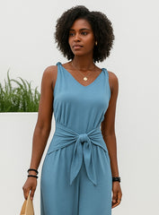 VELA – Twist Strap V - Neck Jumpsuit - Blue - VECTOR SPORTSWEAR