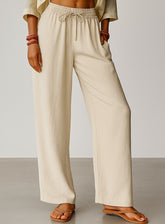 Linen Lounge Wide - Leg Pants - Light Beige - VECTOR SPORTSWEAR