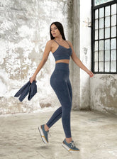 JORD - HYDRAFIT SEAMLESS ACID WASH PUSH UP LEGGING + BRA - FULL SET - BLUE JEANS - VECTOR SPORTSWEAR