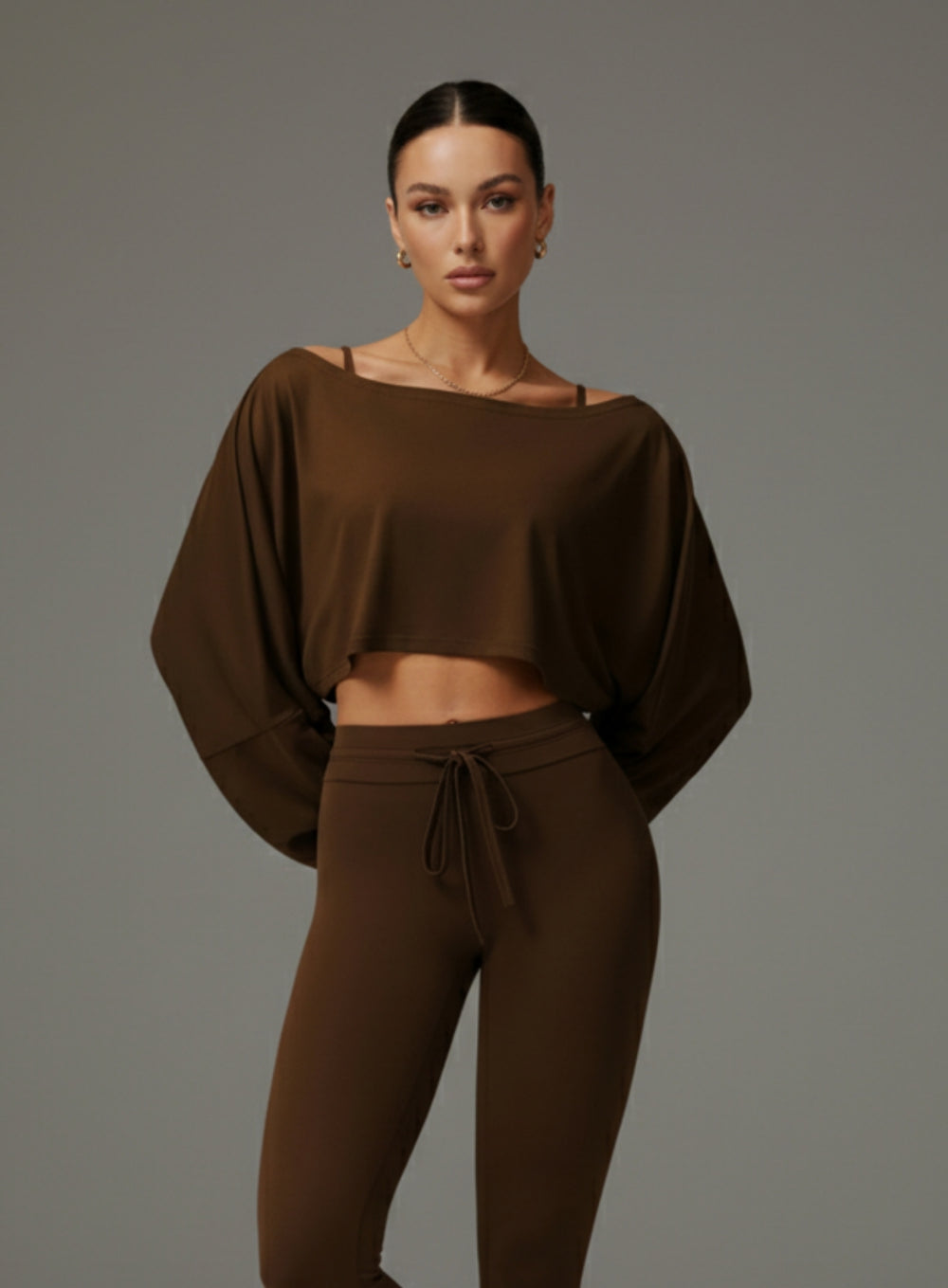 Batwing Long Sleeve Top - Brown - VECTOR SPORTSWEAR