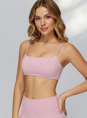 Front view of CloudSense Brushed Sports Bra in pink seamless design with smooth sculpting fit | Vectorsportswear