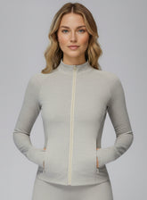 Women’s seamless brushed zip jacket with cloud-soft comfort, moisture-wicking fabric & contour fit. Perfect for gym & daily active lifestyle | Vectorsportswear