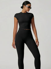 CoreFlow Short‑Sleeve Crop Top - Black - VECTOR SPORTSWEAR
