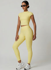 CoreFlow Short‑Sleeve Crop Top - Goose Yellow - VECTOR SPORTSWEAR