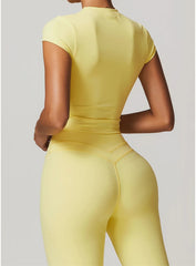 CoreFlow Short‑Sleeve Crop Top - Goose Yellow - VECTOR SPORTSWEAR