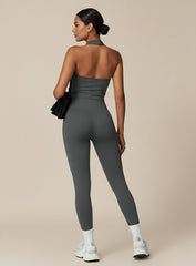 Vector Sportswear Essential Crop Top – Dark Gray, sleek V-neck activewear top designed for comfort, style, and movement.