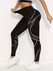 Athletic model in black and white Lacy Lattice V2 sculpt leggings featuring lattice side design | Vectorsportswear