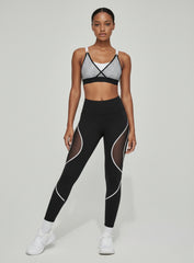 Front view of black and white Lacy Lattice V2 leggings with sculpt fit and lattice leg accents| Vectorsportswear