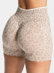Leopard Scrunch Shorts - Cream