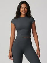 CoreFlow Short‑Sleeve Crop Top - Slate Grey - VECTOR SPORTSWEAR