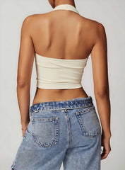 Vector Sportswear Essential Crop Top – Beige, sleek V-neck activewear top designed for comfort, style, and movement.