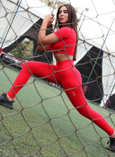 HERA - HYDRAFIT SEAMLESS PUSH UP LEGGING + SHORT SLEEVES - FULL SET - RED - VECTOR SPORTSWEAR