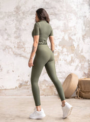 SNOTRA - ZIPPER SHORT SLEEVES JUMPSUIT WITH BELT - KHAKI - VECTOR SPORTSWEAR