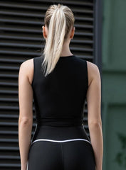 THRUD - ZIPFIT ACTIVE SLEEVELESS CROP TOP - BLACK AND WHITE - VECTOR SPORTSWEAR