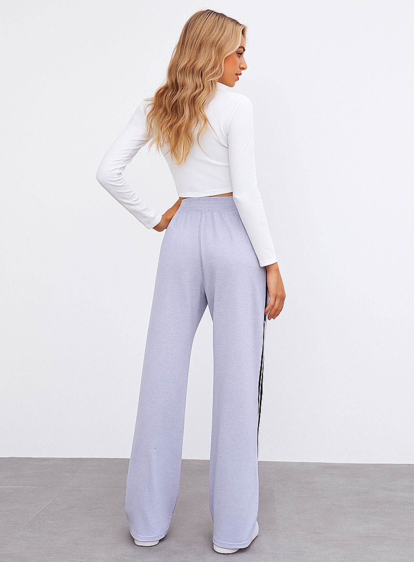 Streetwear Wide Leg Sweatpants - Light Grey