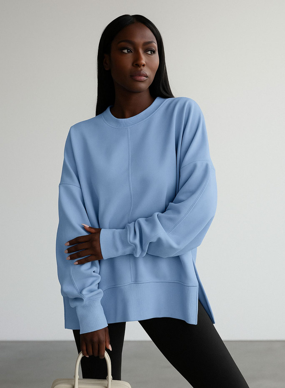 Oversized Round Neck Pullover - Blue