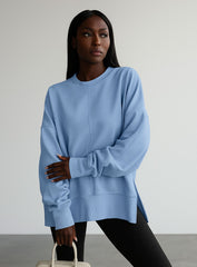 Oversized Round Neck Pullover - Blue