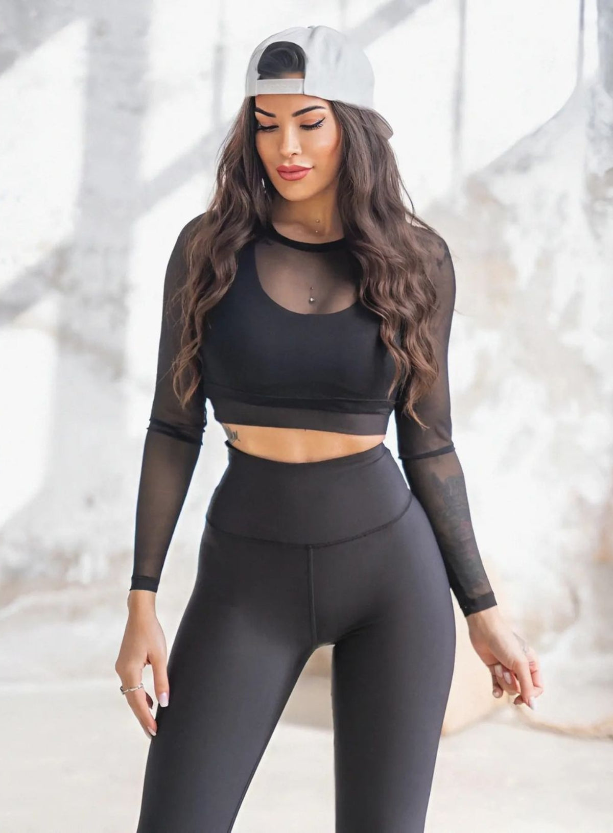 ARTEMES - LACY LONG SLEEVES + SPORTS BRA - BLACK