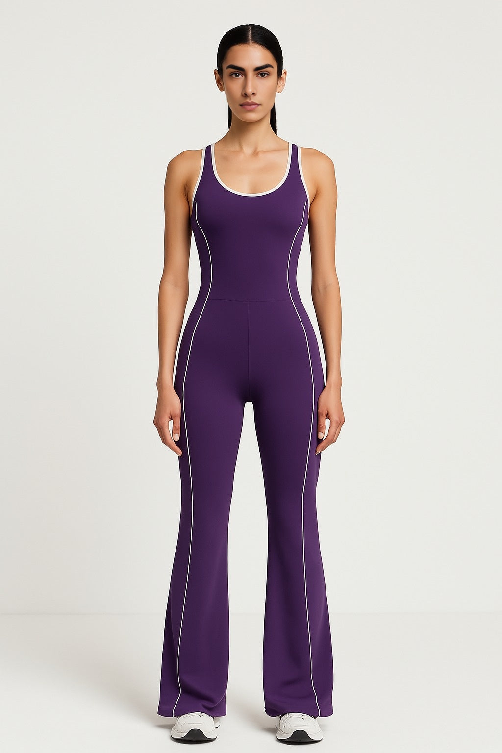 AURA – Hollow Back Yoga Jumpsuit - Dark Reddish Purple