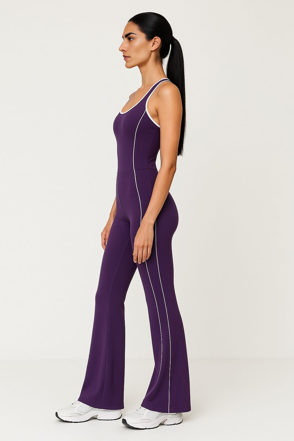 AURA – Hollow Back Yoga Jumpsuit - Dark Reddish Purple