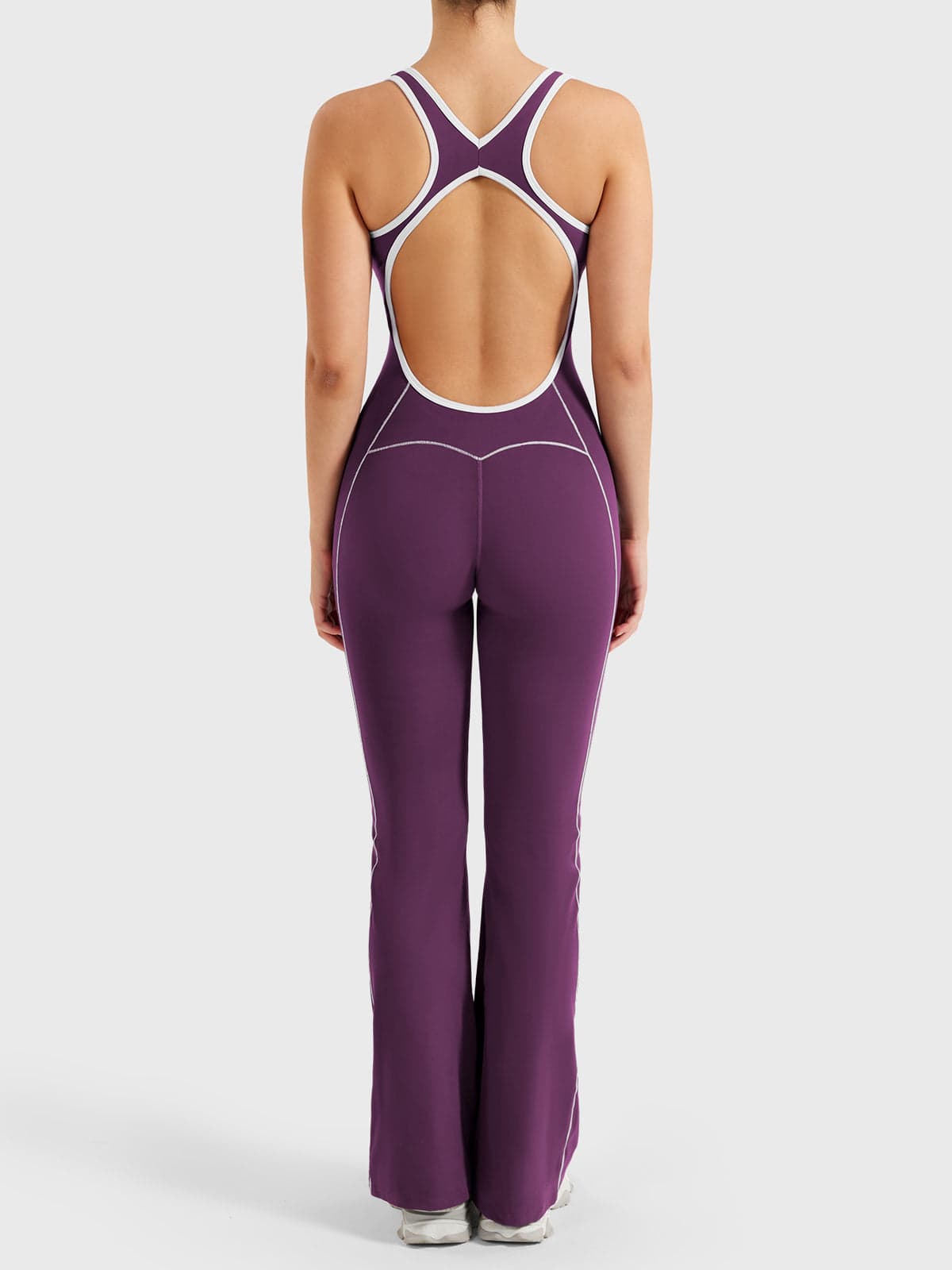 AURA – Hollow Back Yoga Jumpsuit - Dark Reddish Purple