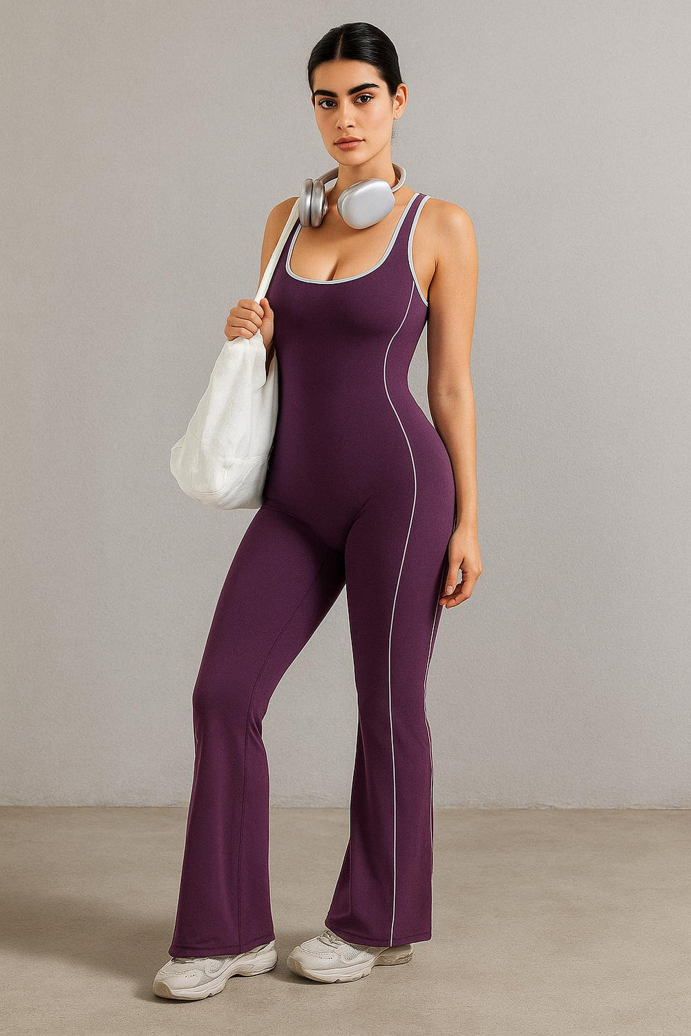 AURA – Hollow Back Yoga Jumpsuit - Dark Reddish Purple - VECTOR SPORTSWEAR