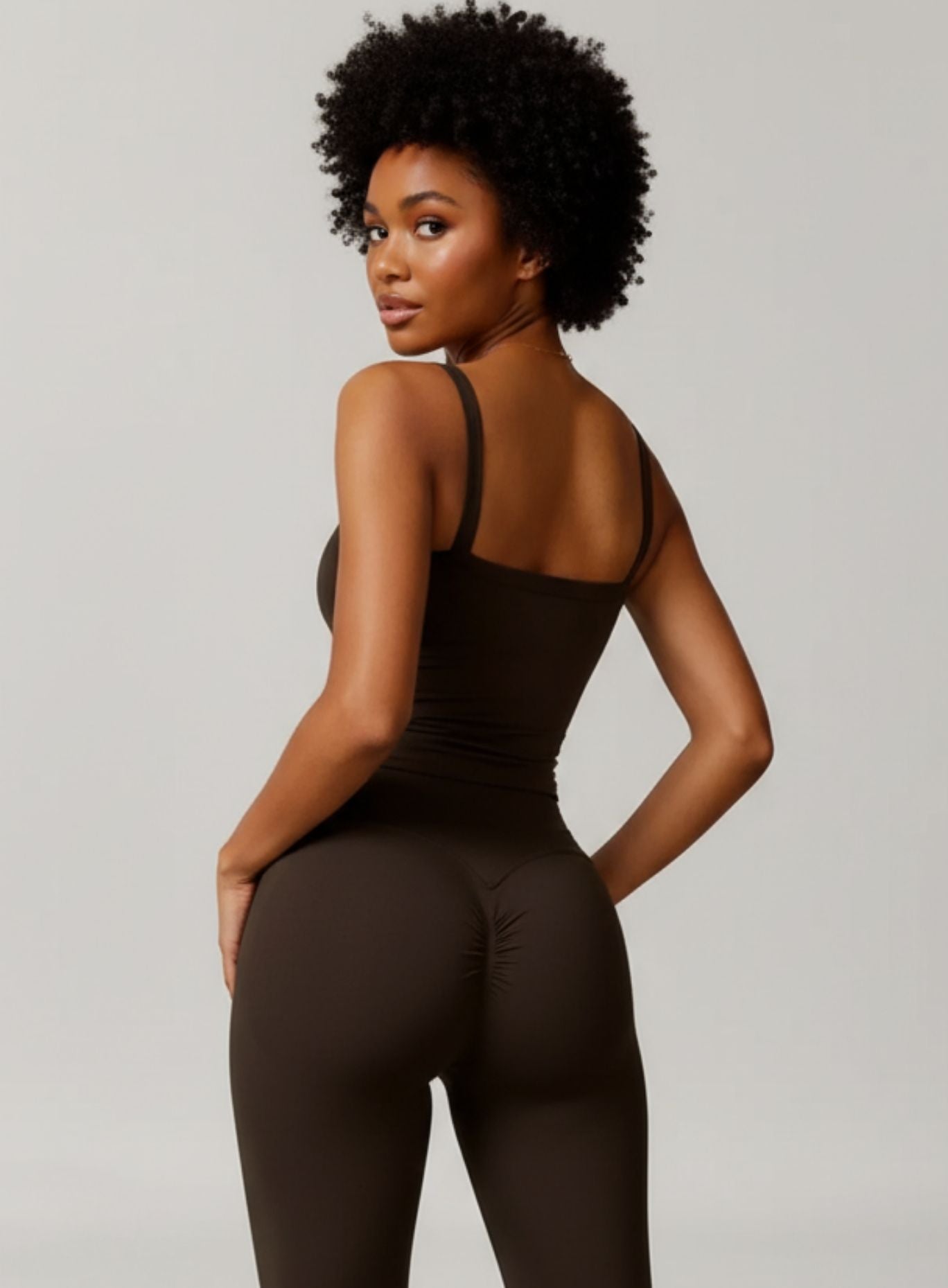 Brushed Square-Neck Tank - Brown Secondary image