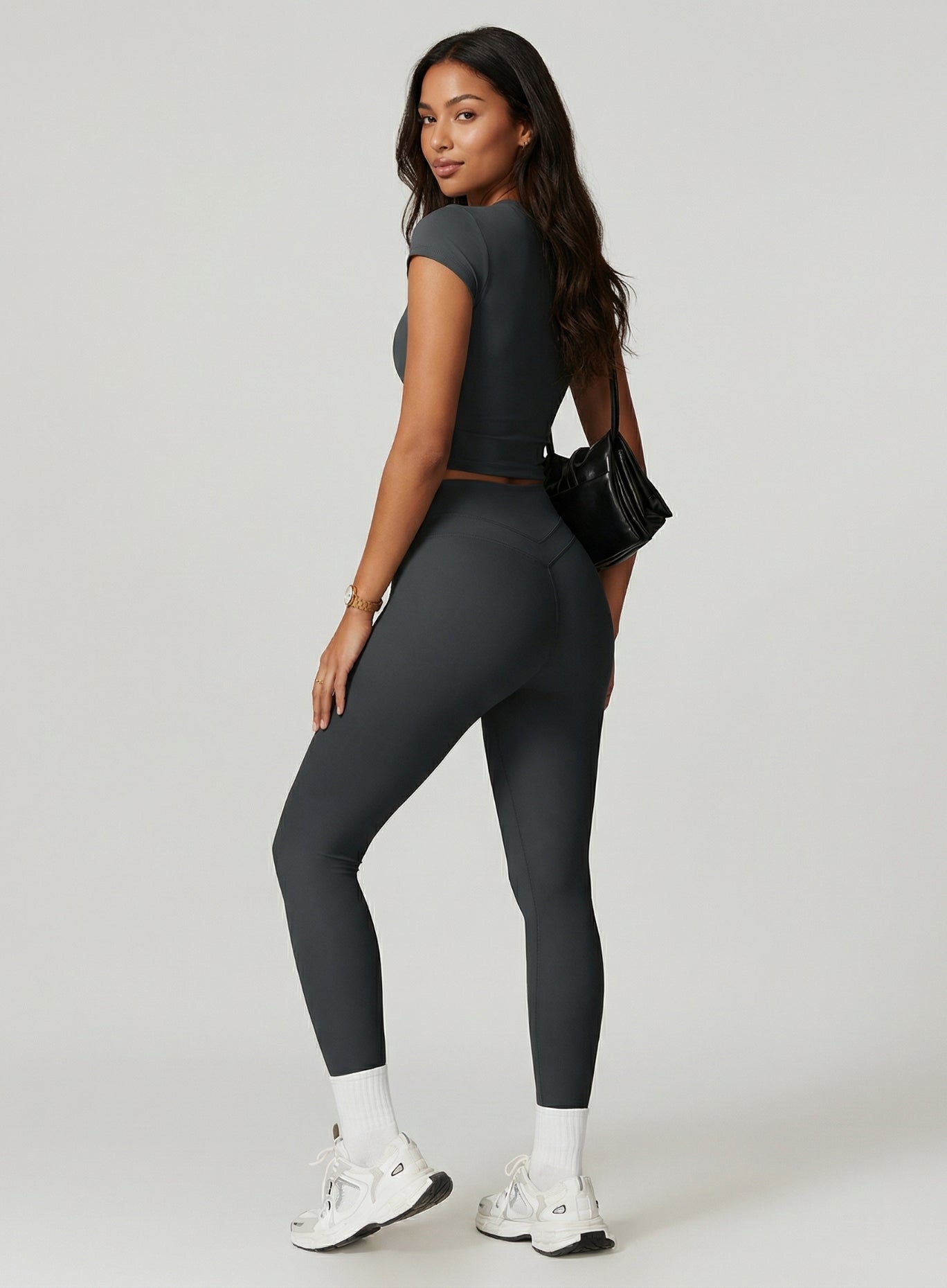CoreFlow Short‑Sleeve Crop Top - Slate Grey - VECTOR SPORTSWEAR