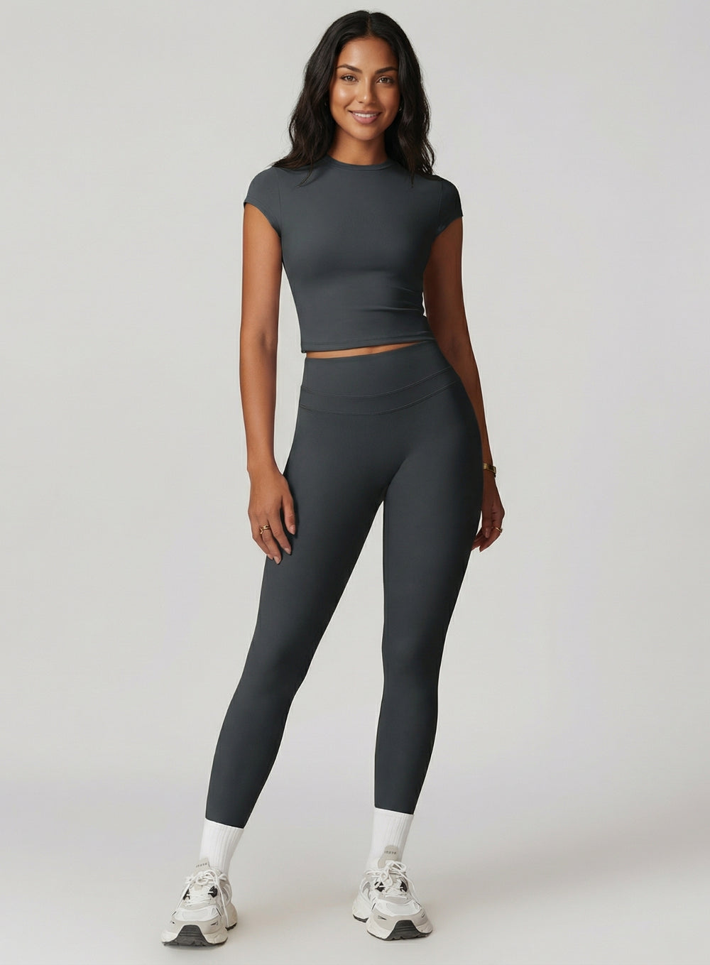 CoreFlow Short‑Sleeve Crop Top - Slate Grey - VECTOR SPORTSWEAR