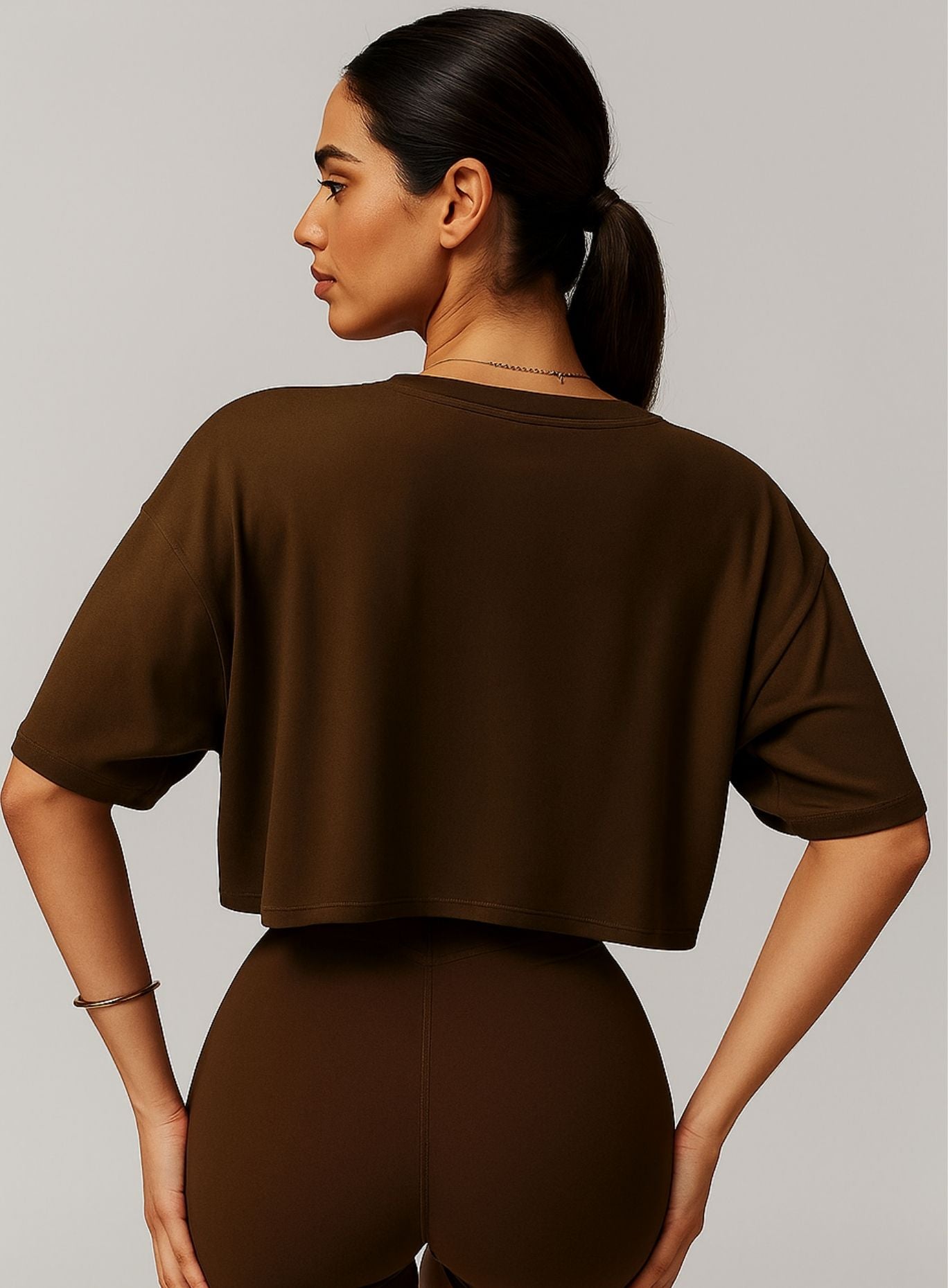 CloudFlex Brushed Crop Tee - Birch Tea Brown
