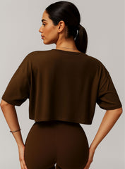 CloudFlex Brushed Crop Tee - Birch Tea Brown