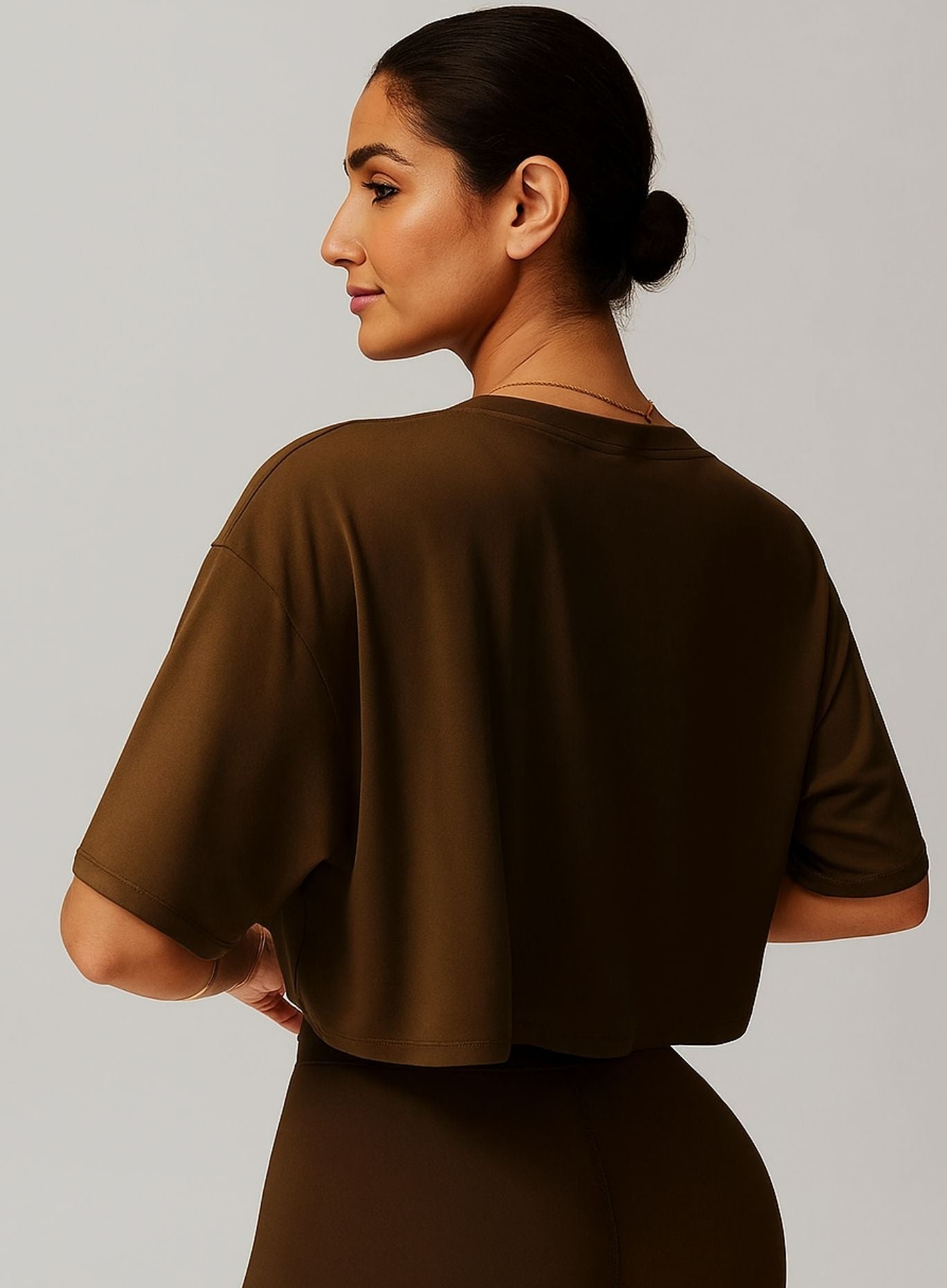CloudFlex Brushed Crop Tee - Birch Tea Brown