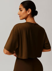 CloudFlex Brushed Crop Tee - Birch Tea Brown