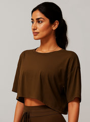 CloudFlex Brushed Crop Tee - Birch Tea Brown